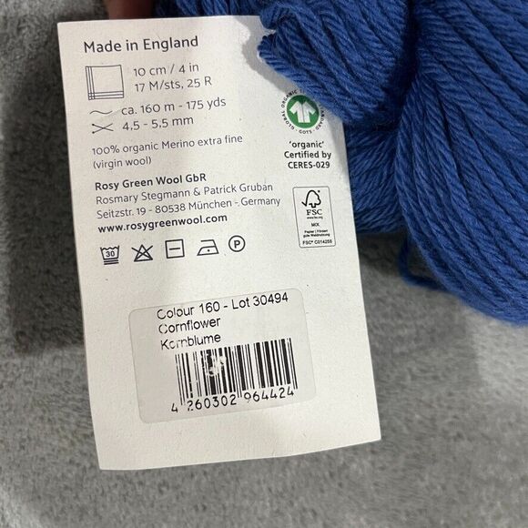 Rosy Green Wool Yarn Cornflower Blue 1 skein ORGANIC 175 yards Made in England - Picture 3 of 4
